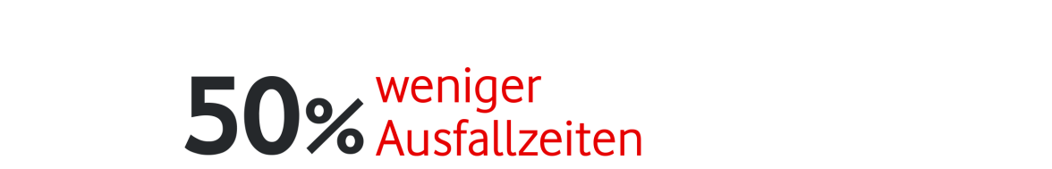 Textgrafik mit der Aussage '50% weniger Ausfallzeiten' in schwarz und rot.